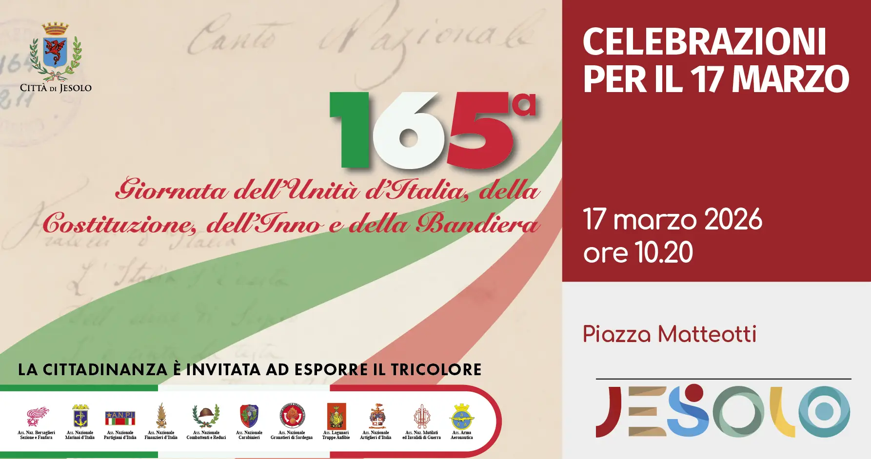 Immagine di strillo 165 ann unità italia costituzione inno bandiera